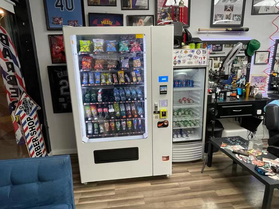 Snack and drink vending machine with lifting system can be used to sell snacks and cold or room temperature beverages——XY-SLE-10C-I