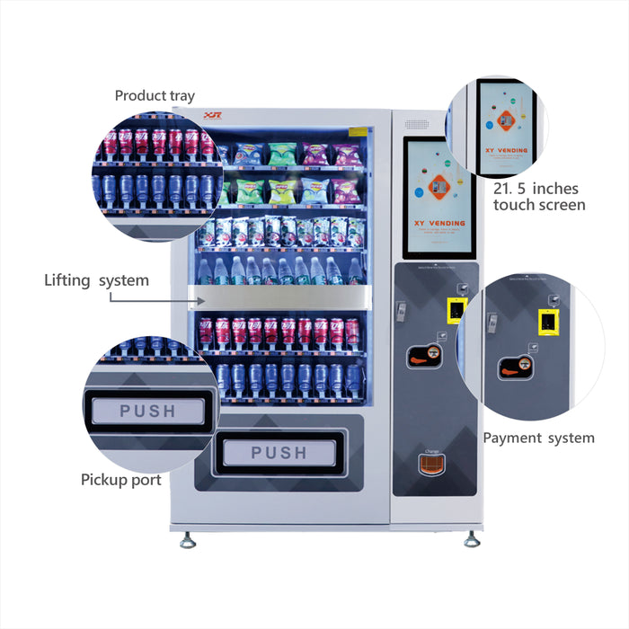 Snack and drink vending machine with lifting system can be used to sell snacks and cold or room temperature beverages——XY-SLY-10C-L1-21.5＂