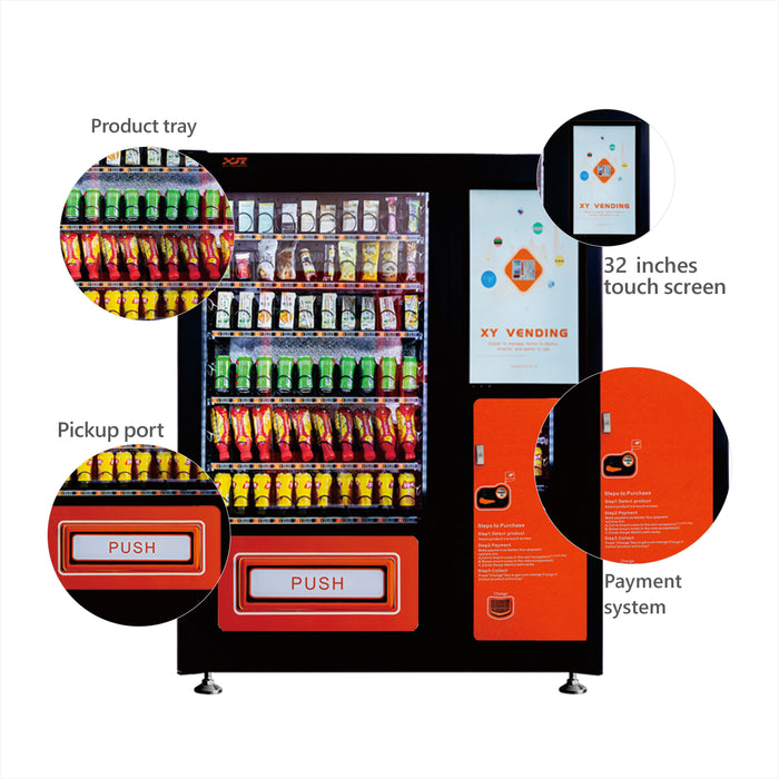 Snack and drink vending machine with 32-inch touch screen can be used to sell snacks and cold or room temperature beverages——XY-DLY-10C-I-32＂