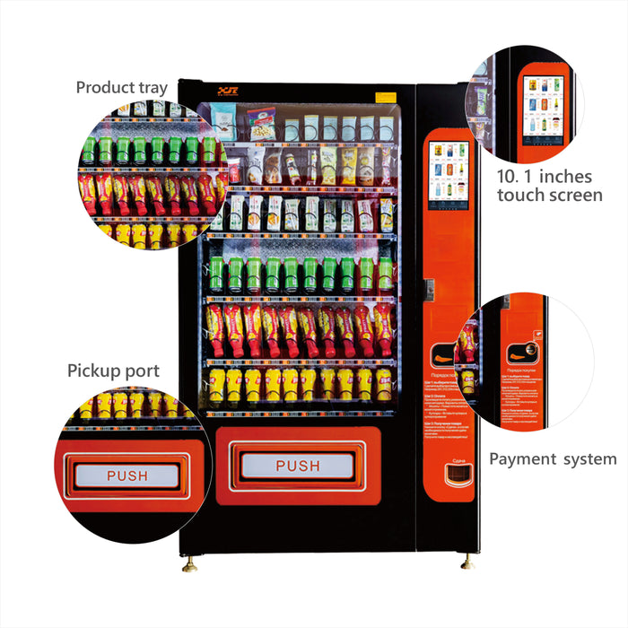 This Snack and drink vending machine with 10.1-inch touch screen can be used to sell snacks and cold or room temperature beverages——XY-DLY-10C-I-10.1＂