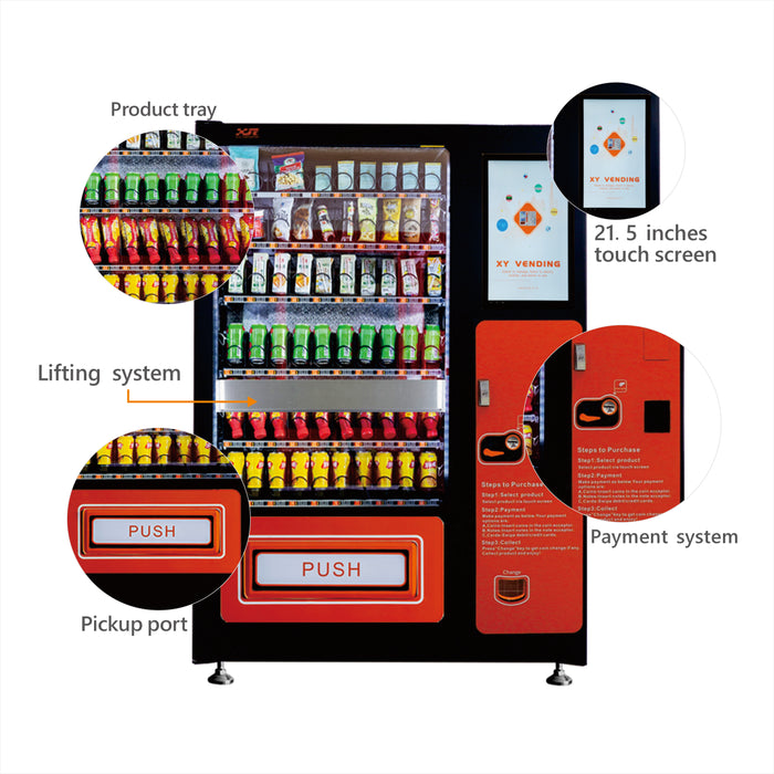 Snack and drink vending machine with lifting system can be used to sell snacks and cold or room temperature beverages——XY-SLY-10C-I-21.5＂