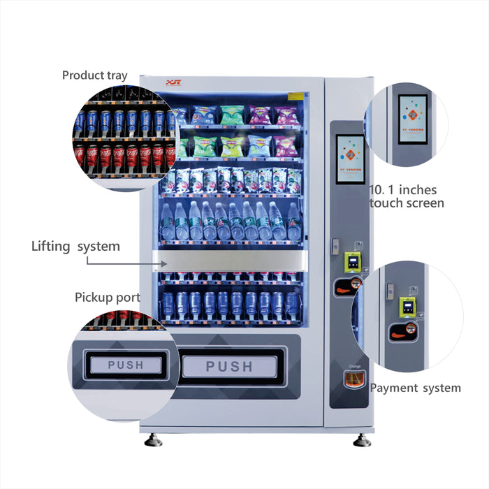 Snack and drink vending machine with lifting system can be used to sell snacks and cold or room temperature beverages——XY-SLY-10C-L1-10.1＂