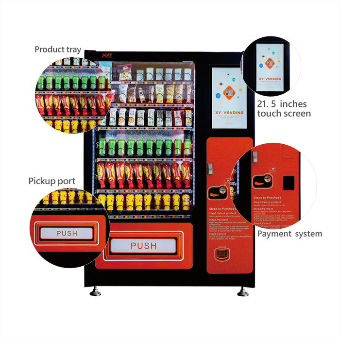 Snack and drink vending machine with 21.5-inch touch screen can be used to sell snacks and cold or room temperature beverages——XY-DLY-10C-I-21.5＂