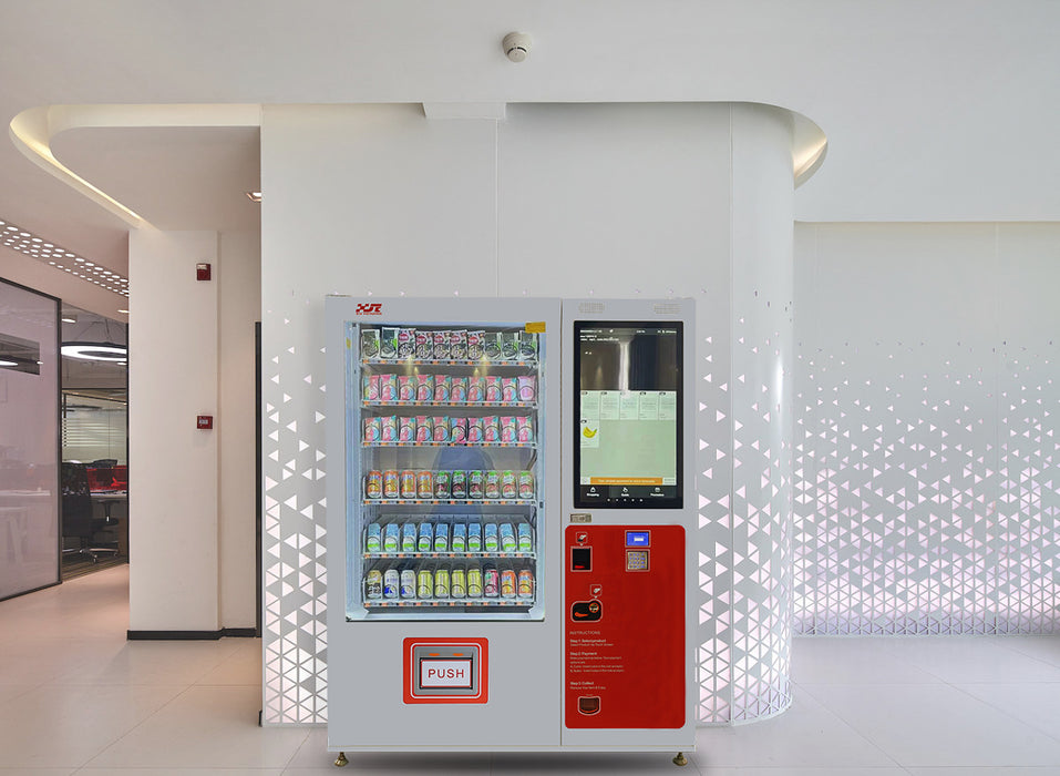 Snack and drink vending machine with 32-inch touch screen can be used to sell snacks and cold or room temperature beverages——XY-DLY-10C-I-32＂